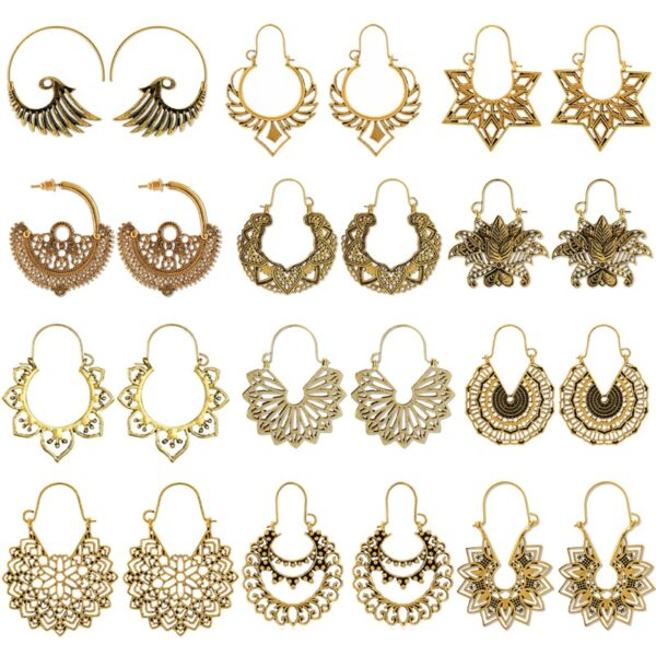 HuaTang Vintage Hollow Mandala Flowers Earrings for Women Antique Silver Color Geometric Drop Earrings Indian Jewelry brincos 6