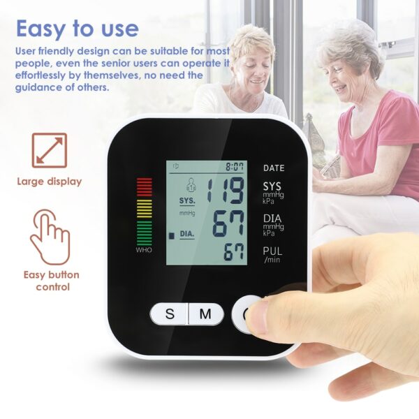 Electric Upper Arm Blood Pressure Monitor Digital Heart Beat Rate Pulse Meter Voice Alarm Automatic Home Blood Pressure Meter 2