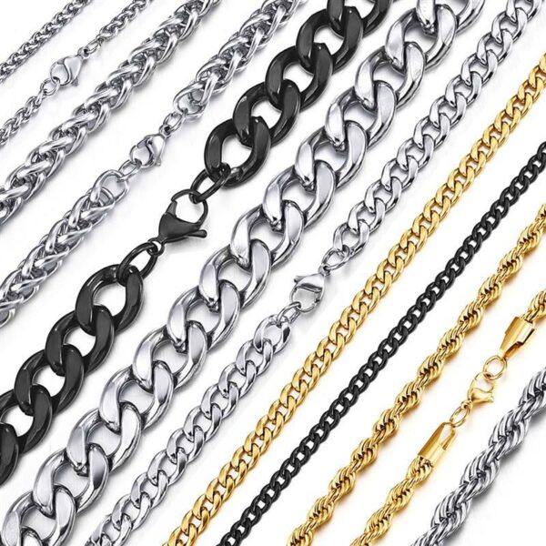Stainless Steel Chain Necklace for Men Women Curb Cuban Link Chain Black Gold Silver Color Punk Choker Fashion Male Jewelry Gift 1