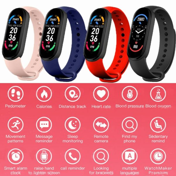 M6 Smart Watch Men Women Fitness Bracelet Tracker Heart Rate Monitor Waterproof Sport SmartWatch For Xiaomi IPhone Android 6