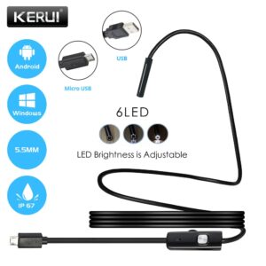 KERUI 7mm 5.5mm Soft Cable Endoscope Camera Waterproof Endoscope Inspection For Android Smart Phone PC Car Sewer 1/1.5/2/m 1