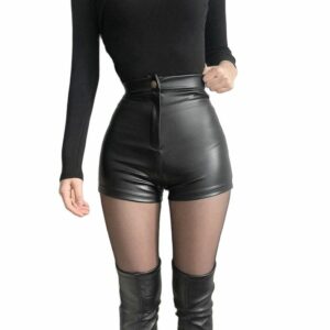 2022 New Sexy Women Black Ultra Pu Leather Shorts Autumn And Winter High Waist Bottoms Tight Dj Polo Dance Shorts 1