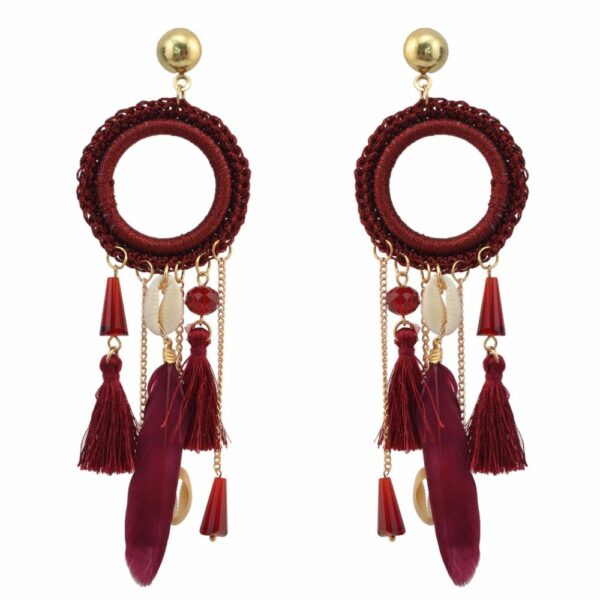 Gypsy Ethnic Boho Big Woven Rope Long Feather Drop Earrings Fringe Thread Shell Tassel Earring Turkish Party Festival Jewelry 3