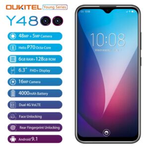 OUKITEL Y4800 6.3"19.5:9 FHD+ Android 9.0 Mobile Phone Octa Core 6G RAM 128G ROM Fingerprint 4000mAh 9V/2A Face ID Smartphone 1