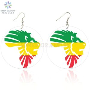 SOMESOOR AFRO Eco Lion African Colors Wood Ethnic Earrings Black Artistic Paint Design 6cm Ear Pendant Jewelry For Women Gifts 1