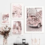 Paris Poster Pink Modern Canvas Painting Print Flower Bicycle Tower Coffee Wall Art Decoration Room Wall Pictures for Home Decor 6
