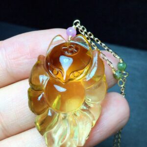 Natural Yellow Citrine Quartz 9 Tails Fox Carved Pendant 38/24-12mm Yellow Citrine Women Men Wealthy Fashion Necklace AAAAA 1