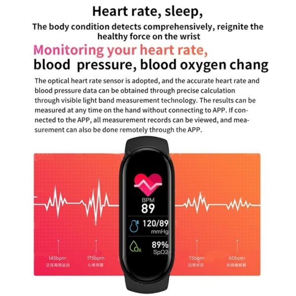 M6 Smart Watch Men Women Fitness Bracelet Tracker Heart Rate Monitor Waterproof Sport SmartWatch For Xiaomi IPhone Android 3