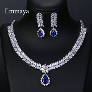 Emmaya Luxury AAA Cubic Zircon 4 Colors Water Drop Wedding Earrings Necklace For Women Bridal Jewelry Sets Party Accessories 1