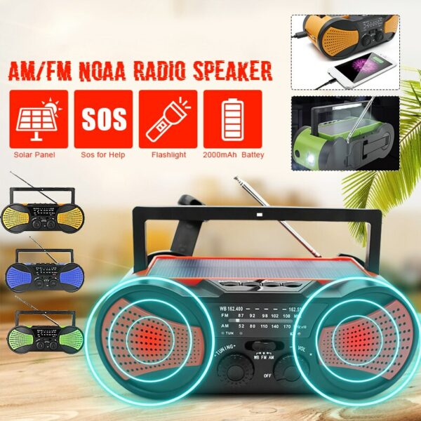 Solar Panel Power Bank Hand Crank Self Power Bank Emergency Power Bank AM/FM Weather Portable Radio Rechargeable LED Flashlight 6