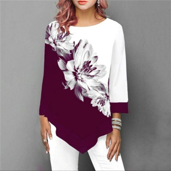 Fashion Women New Spring Shirts Floral Print Irregular Hem Blouse 5XL Big Size Women Clothing Casual 3/4 Sleeve Shirt Oversized 5