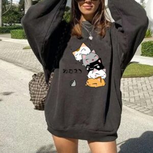 Harajuku Anime Kawaii Cute Cat Print Women Sweatshirts Drop-shoulder Pullovers Sweatshirt Hoodie Women Sudaderas Con Capucha 1