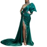 Muslim Mint Mermaid Evening Dresses Gowns Elegant Beaded Satin Overskirt Formal For Women Party 4