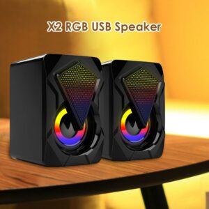 X2 Computer Speakers USB Powered 3Wx2 Bass Speakers with RGB Light for PC Wired Stereo Sound Surround Loudspeaker  For Laptop 2