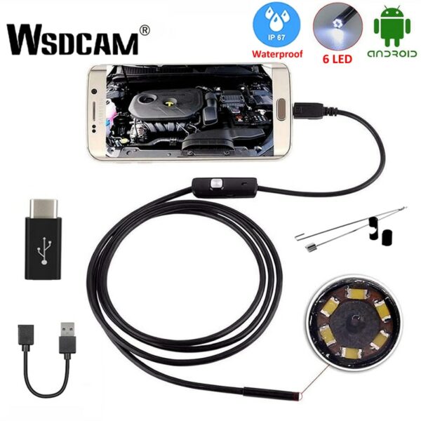 Wsdcam Endoscope Camera 7MM 2 in 1 Micro USB Mini Camcorders Waterproof 6 LED Borescope Inspection Camera For Android Loptop 1