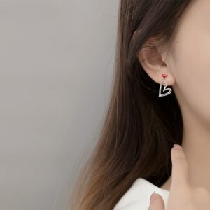 Fashion Women Jewelry 925 Sterling Silver Red Asymmetric Love Earrings Sweet Peach Heart Earrings For Wedding Party 2