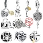 925 Sterling Silver Openwork Padlock Lock Heart Key Pendant Beads Fit Original Pandora Charm Bracelet Necklace Women Jewelry DIY 1