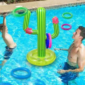Summer PVC Inflatable Cactus Swimming Pool Accessories Ring Toss Games Pool Float With 4 Ring Parent-child Outdoor Party Game 1