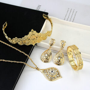 Sunspicems Gold Color Moroccan Wedding Jewelry Sets Golden Crown Earring Necklace Bracelet 4 pcs DUBAI Bride Gift 1