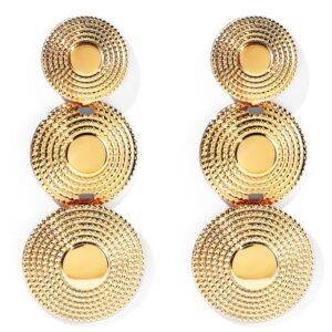 WYBU Hand Made Round Sheets Metal Drop Earring Bollywood Style Traditional Indian Ear  Jewelry Twisted and Textured Gold Finish 1