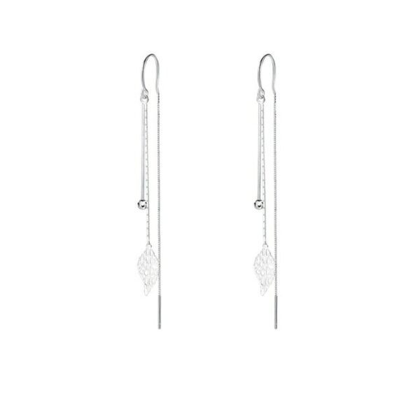 VOQ 925 Sterling Silver Leaf Earrings Tassel Drop Earrings Ladies Wedding Fashion Jewelry Gift 5