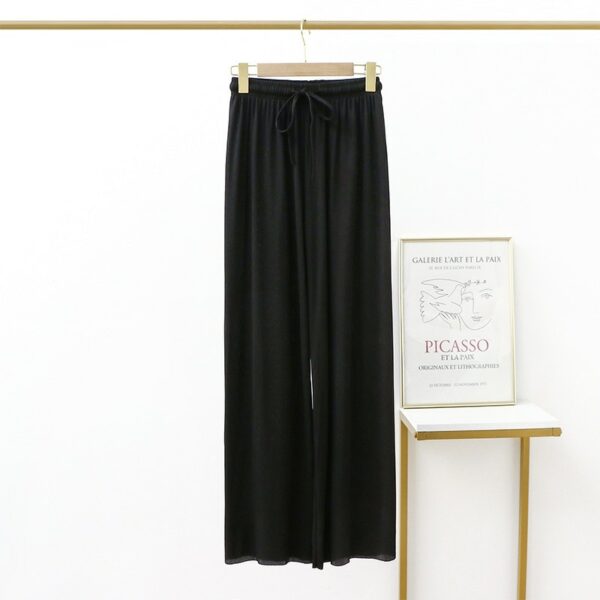 Women Summer Thin Ice Silk Knit Trousers Seamless Drape Wide Leg Loose Pants Casual Elastic Waist Big Size Pants 4