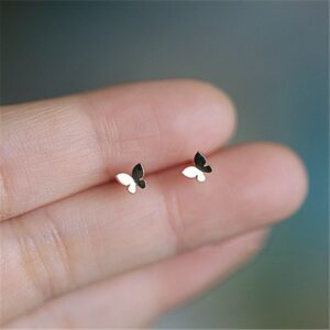 925 Sterling Silver Plating 14k Gold Simple Shiny Glossy Butterfly Earrings Women Korean Sweet Student Jewelry Accessories 2