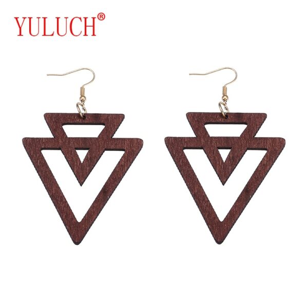 YULUCH African Ethnicity Personality Woman Natural Wooden Pendant for Double Reverse Triangle Stitched Cutout Jewelry Earrings 1