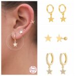 Aide 925 Sterling Silver Classic Zircon Star Moon Pendant Hoop Earrings For Women Crystal Pentagram Earrings Jewelry Pendiente 1