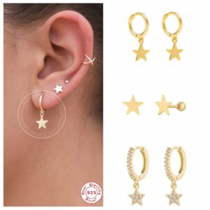 Aide 925 Sterling Silver Classic Zircon Star Moon Pendant Hoop Earrings For Women Crystal Pentagram Earrings Jewelry Pendiente 1
