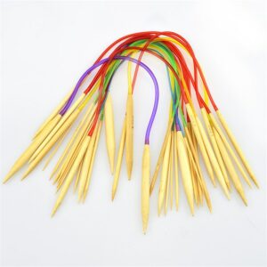 18 PCs/Set Bamboo Circular Knitting Needles Multicolor plastic cording 40cm long For Kniting Tools 2