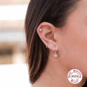 Aide 925 Sterling Silver Classic Zircon Star Moon Pendant Hoop Earrings For Women Crystal Pentagram Earrings Jewelry Pendiente 2