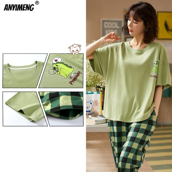 New Sleepwear Cartoon Cotton Pajamas for Women Long Pants Short Sleeved Summer Spring Loungewear Fashion Home Clothing Homewear 6