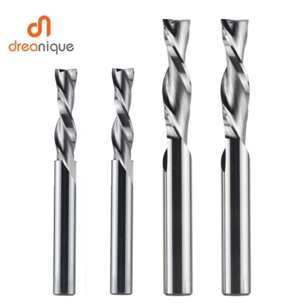 Dreanique 1pc Solid Carbide Milling Cutter 3.175 4 6 8mm 2 Flute Spiral Router Bit Carbide End Mill  Wood MDF Down cut 1