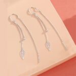 VOQ 925 Sterling Silver Leaf Earrings Tassel Drop Earrings Ladies Wedding Fashion Jewelry Gift 3