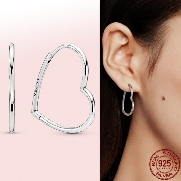 Silver Earrings Real 925 Sterling Silver Asymmetrical Heart Hoop Earrings for Women Fashion Silver Earring Jewelry Gift 4
