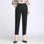 New Women Casual Harajuku Spring Summer Plus Size Trousers Solid Elastic Waist Cotton Linen Pants Ankle Length Harem Pants 3
