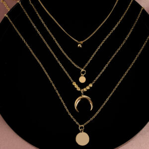 LATS Gold color Choker Necklace for women Multilayer Long moon Tassel Pendant Chain Necklaces & Pendants chokers Fashion Jewelry 2