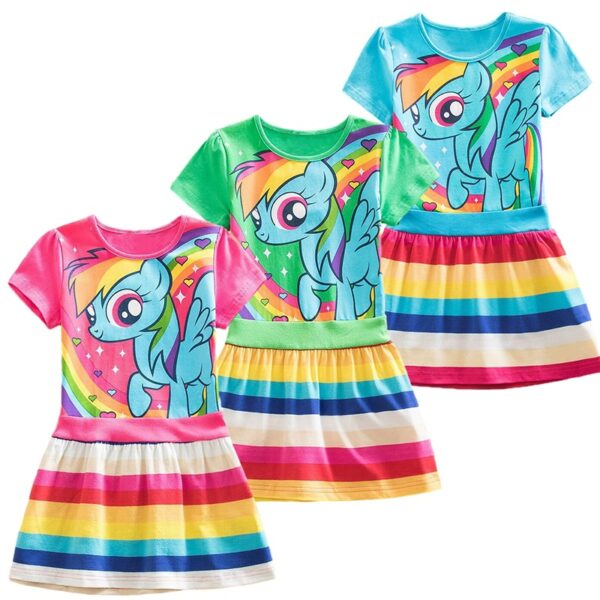 My Baby Princess Kids Unicorn Cotton Striped Cartoon Little Pony Summer Dresses For Girls Infantil Children Vestidos Clothing 1