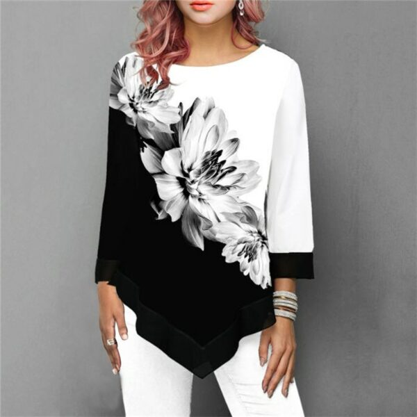 Fashion Women New Spring Shirts Floral Print Irregular Hem Blouse 5XL Big Size Women Clothing Casual 3/4 Sleeve Shirt Oversized 2