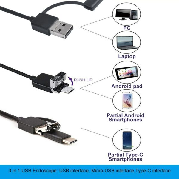 7mm Mini Endoscope Camera Waterproof 3 in 1 Endoscopio USB Android for Otg Type C Smartphone PC Snake Camera for Fish Finder Car 2