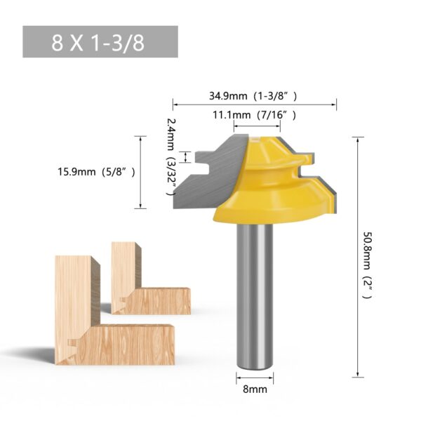 LAVIE 1 pc 8mm shank 45 Degree Lock Miter Router Bit Tenon Milling Cutter Woodworking Tool For Wood Tools Carbide Alloy MC02010 2