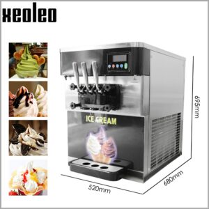 XEOLEO 3 Flavors Soft Ice Cream Machine 2000W Commercial Desktop Ice Cream Maker 22-28L/H Yogurt Machine Stainless Steel 2