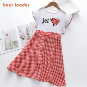 Bear Learder Girls Plaid Printing Dresses Sweet Cute Summer Kids Round Neck Dress Princess Party Clothes Teenager Clothing 1