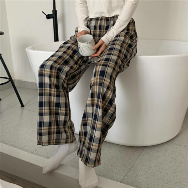 HOUZHOU Harajuku Plaid Pants Women Oversize Wide Leg Trousers Female Korean Style High Waist Checkered Pajama 2021 Spring Summer 5