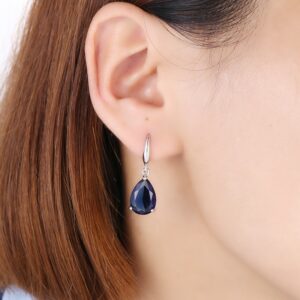 Joiashome water drop sapphire earrings for women 925 sterling silver vintage blue gemstone earrings anniversary wedding jewelry 2