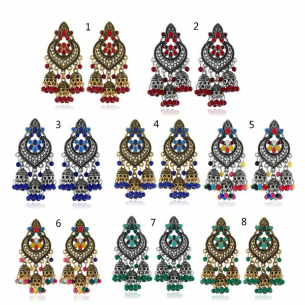 Retro Indian Bollywood Kundan Jhumka Jhumki Drop Earrings Gypsy Dangle Earring Jewelry Women Ear Accessories Jewelry Gift 5