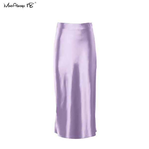 Mnealways18 Solid Purple Satin Silk Skirt Women High Waisted Summer Long Skirt New 2020 Elegant Ladies Office Skirts Midi Spring 3