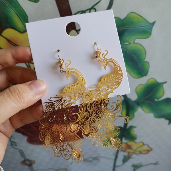 Chinese Style Personality Exaggeration Metal Peacock Phoenix Dangle Earrings Fashion Simple Girl Women Jewelry Accessories 2