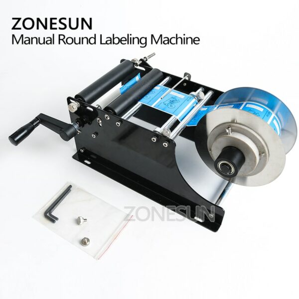 ZONESUN ZS-50 Manual Round Bottle Labeling Machine Beer Cans Wine Adhesive Sticker Labeler Label Dispenser Machine Packing 5